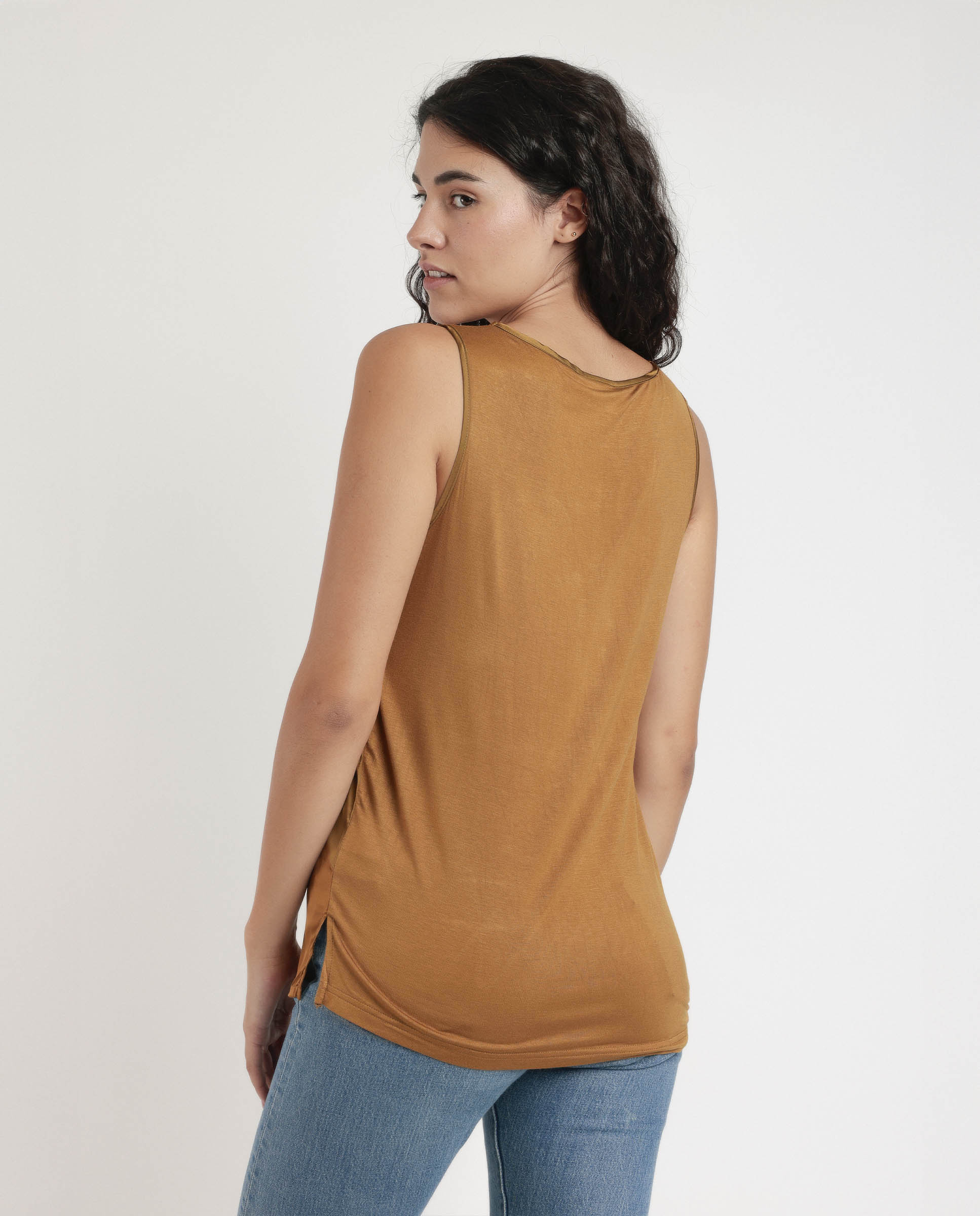 Camiseta interior de mujer sin mangas de punto - Admas - Crema Marrón-3