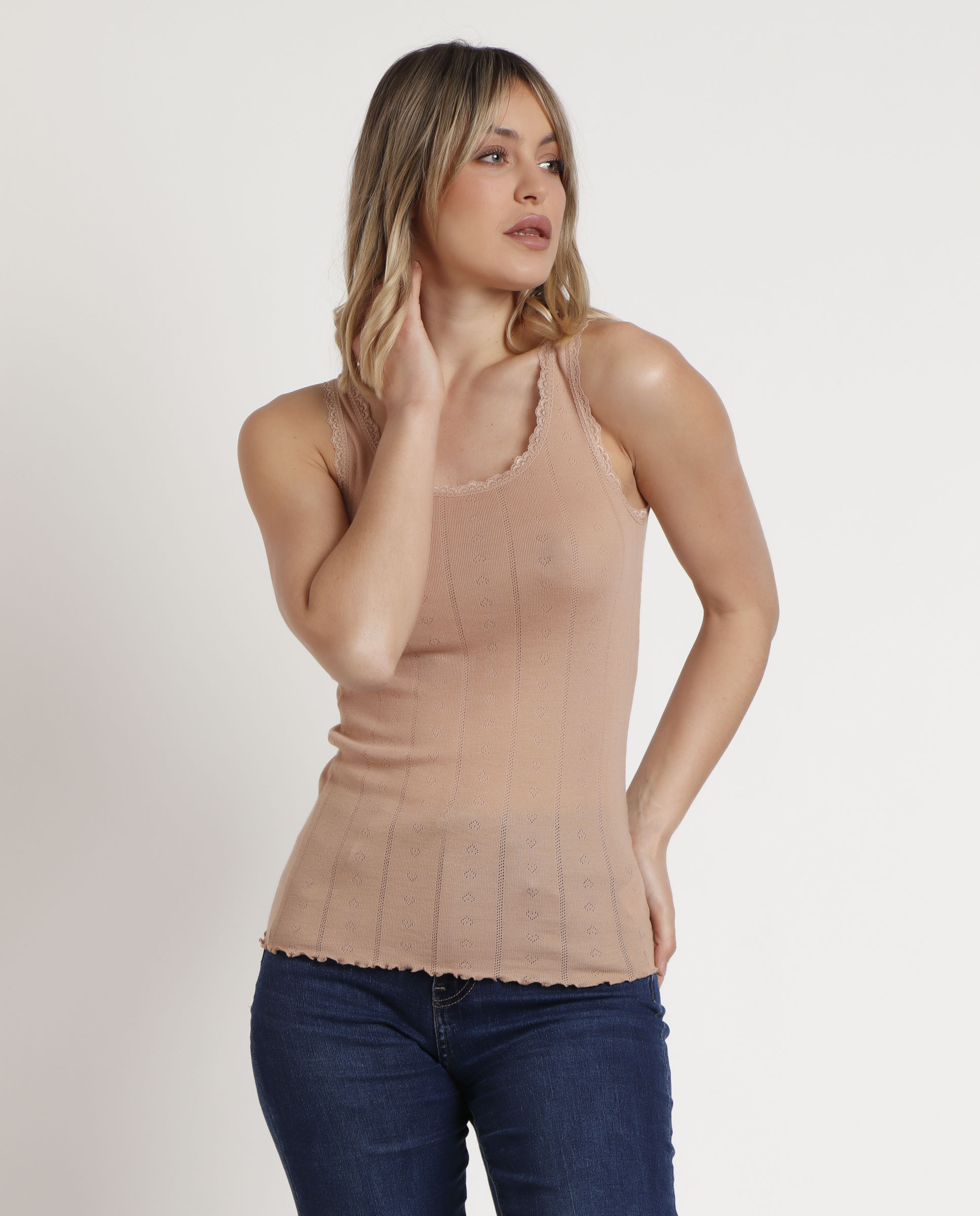 Camiseta interior de mujer sin mangas de punto de viscosa - Admas - Beige Beige-1