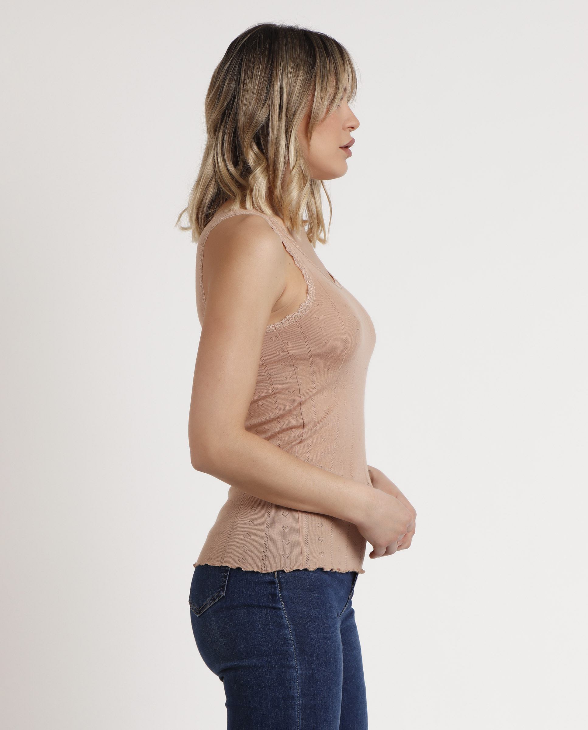 Camiseta interior de mujer sin mangas de punto de viscosa - Admas - Beige Beige-2
