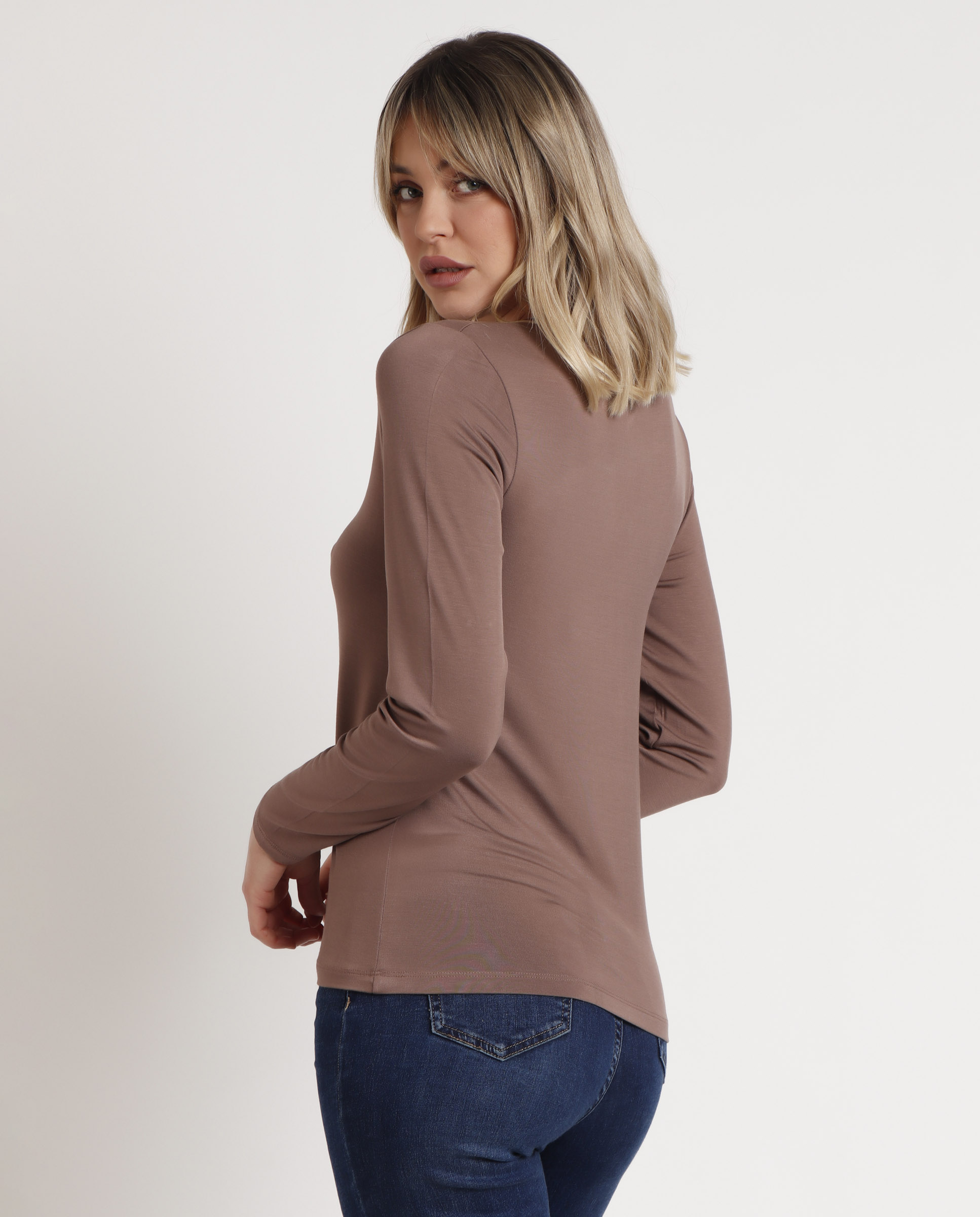 Camiseta interior de mujer de manga larga de tela satén - Admas - Gris Gris-3