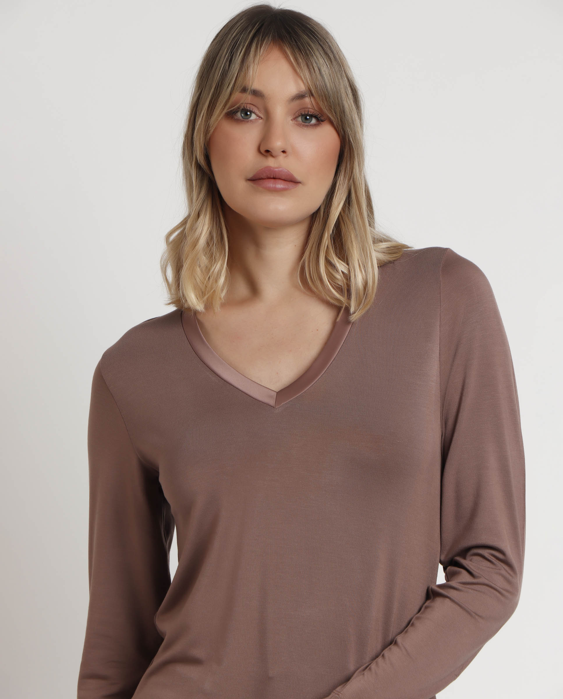 Camiseta interior de mujer de manga larga de tela satén - Admas - Gris Gris-4