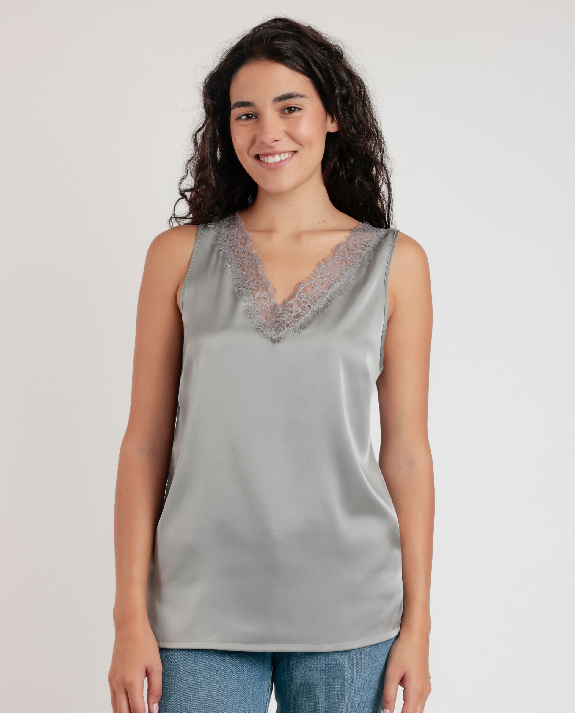 Camiseta interior de mujer sin mangas de punto - Admas - Gris claro Gris claro-1