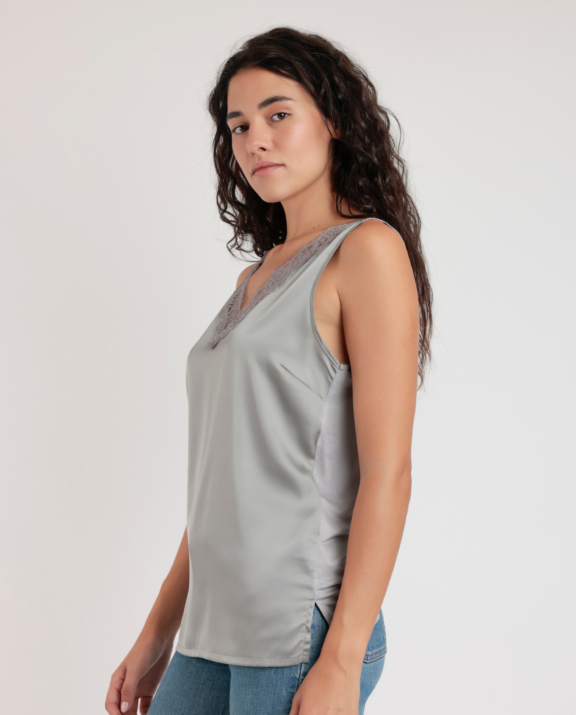Camiseta interior de mujer sin mangas de punto - Admas - Gris claro Gris claro-2