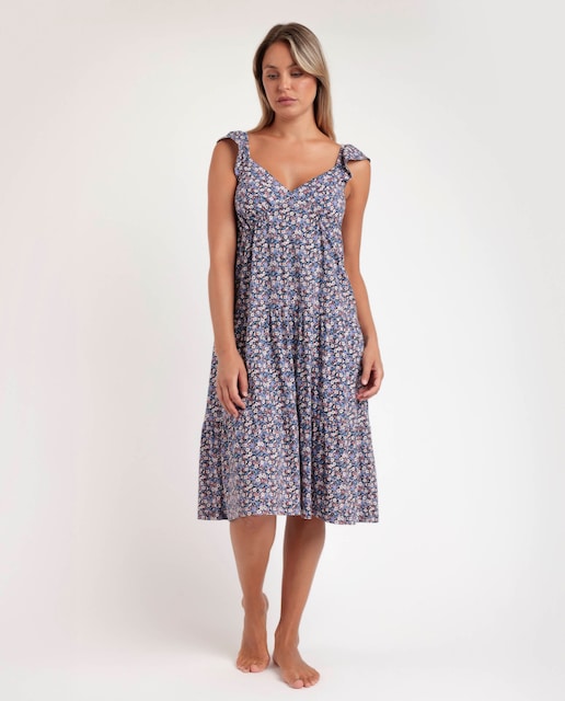 Imagen 0 de Camisón largo de mujer de punto viscosa de color azul marino