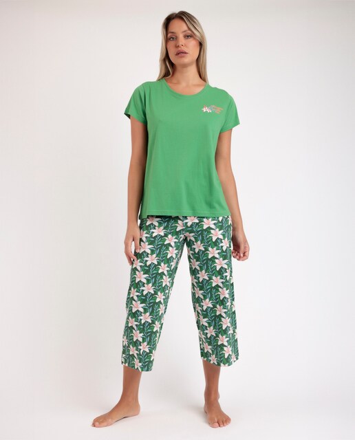 Imagen 0 de Pijama corto de mujer de punto viscosa de color verde