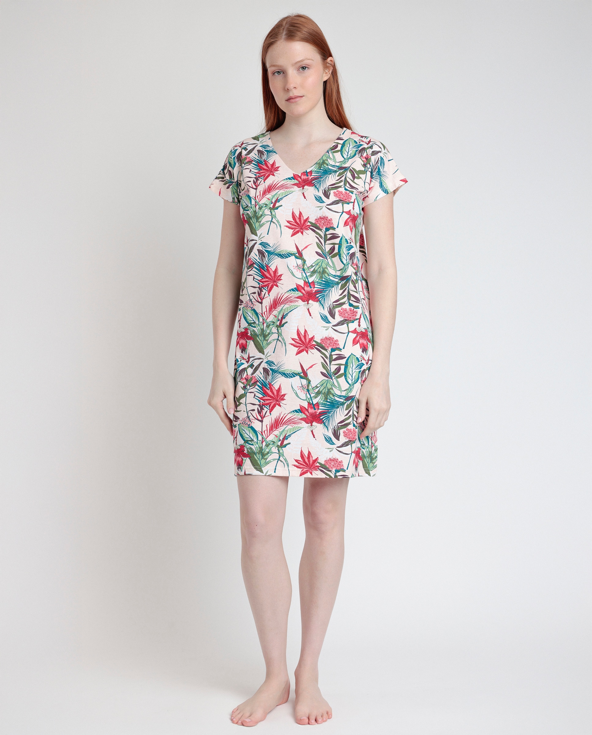 Imagen 0 de Camisón de mujer de punto viscosa con estampado multicolor Rojo