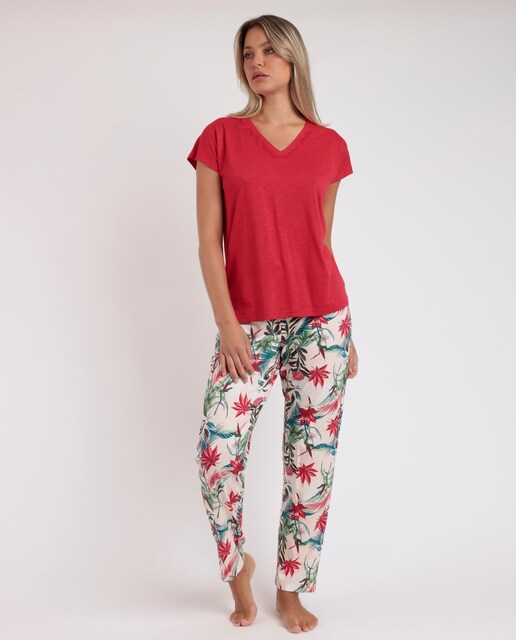 Imagen 0 de Pijama largo de mujer de punto viscosa de color rojo