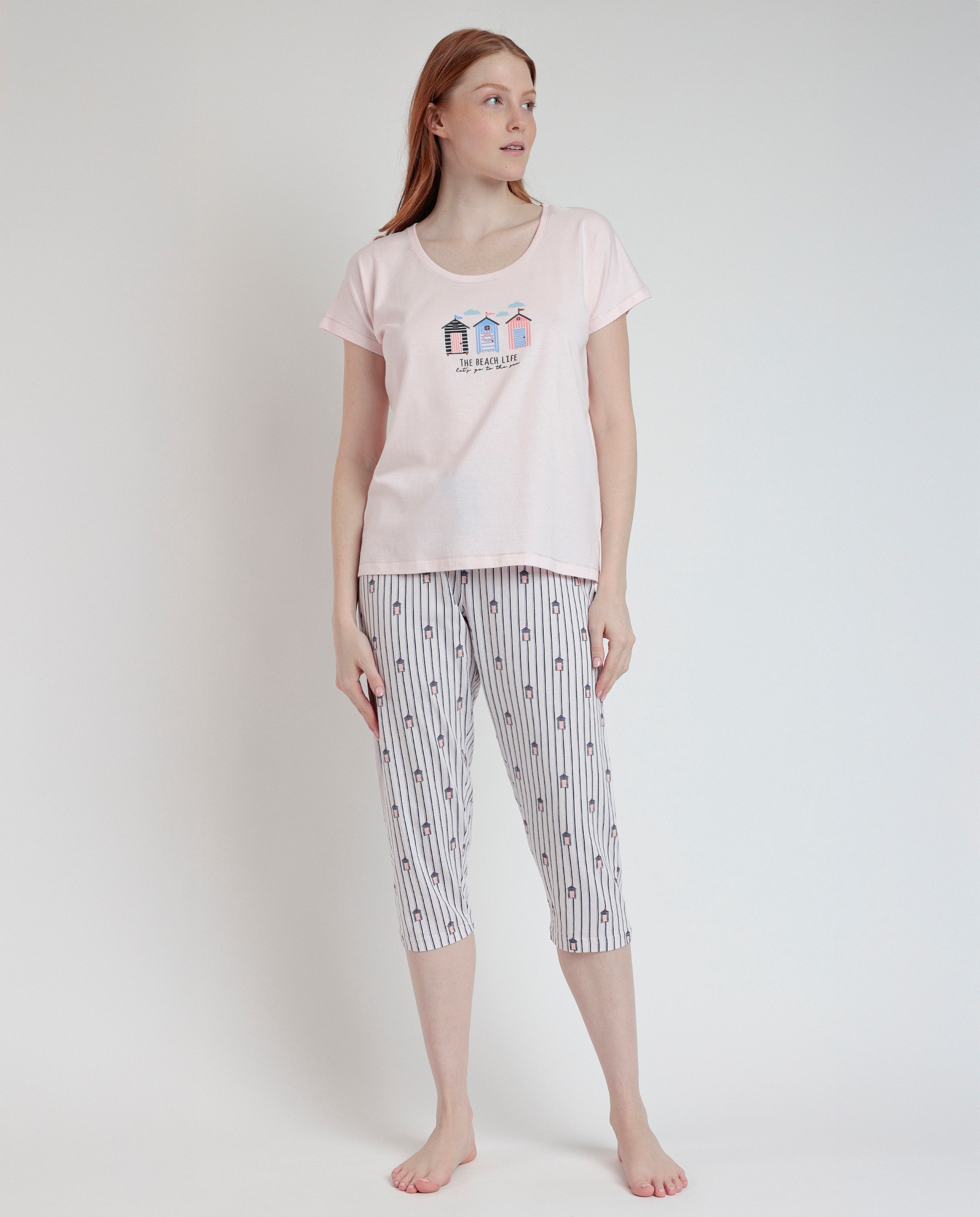 Pijama corto de mujer de punto viscosa en color - Rosa Rosa-1