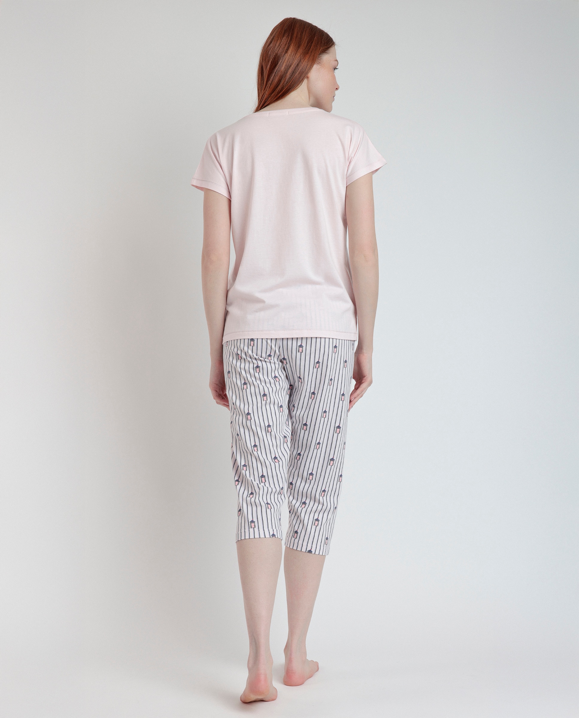 Pijama corto de mujer de punto viscosa en color - Rosa Rosa-2