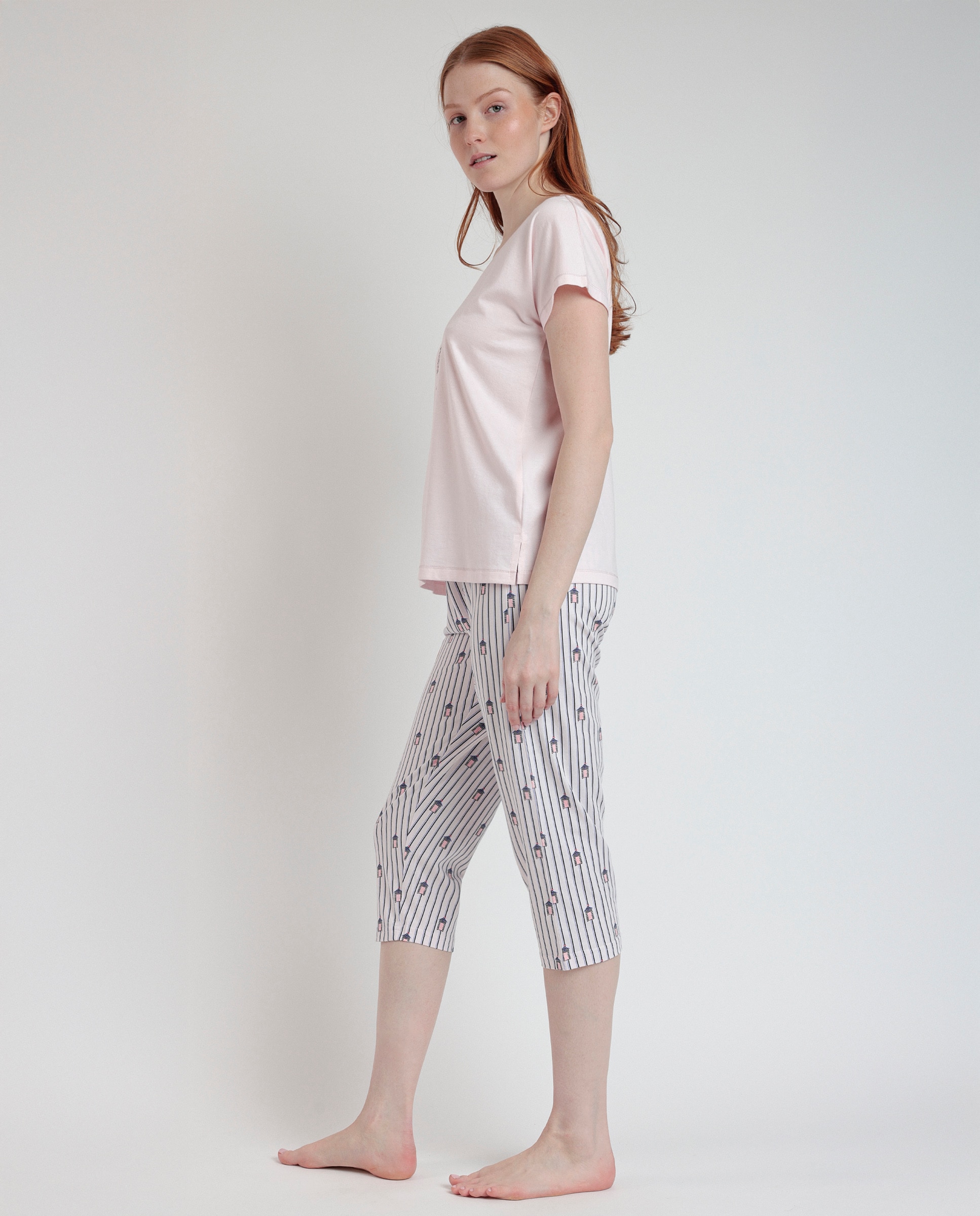 Pijama corto de mujer de punto viscosa en color - Rosa Rosa-3