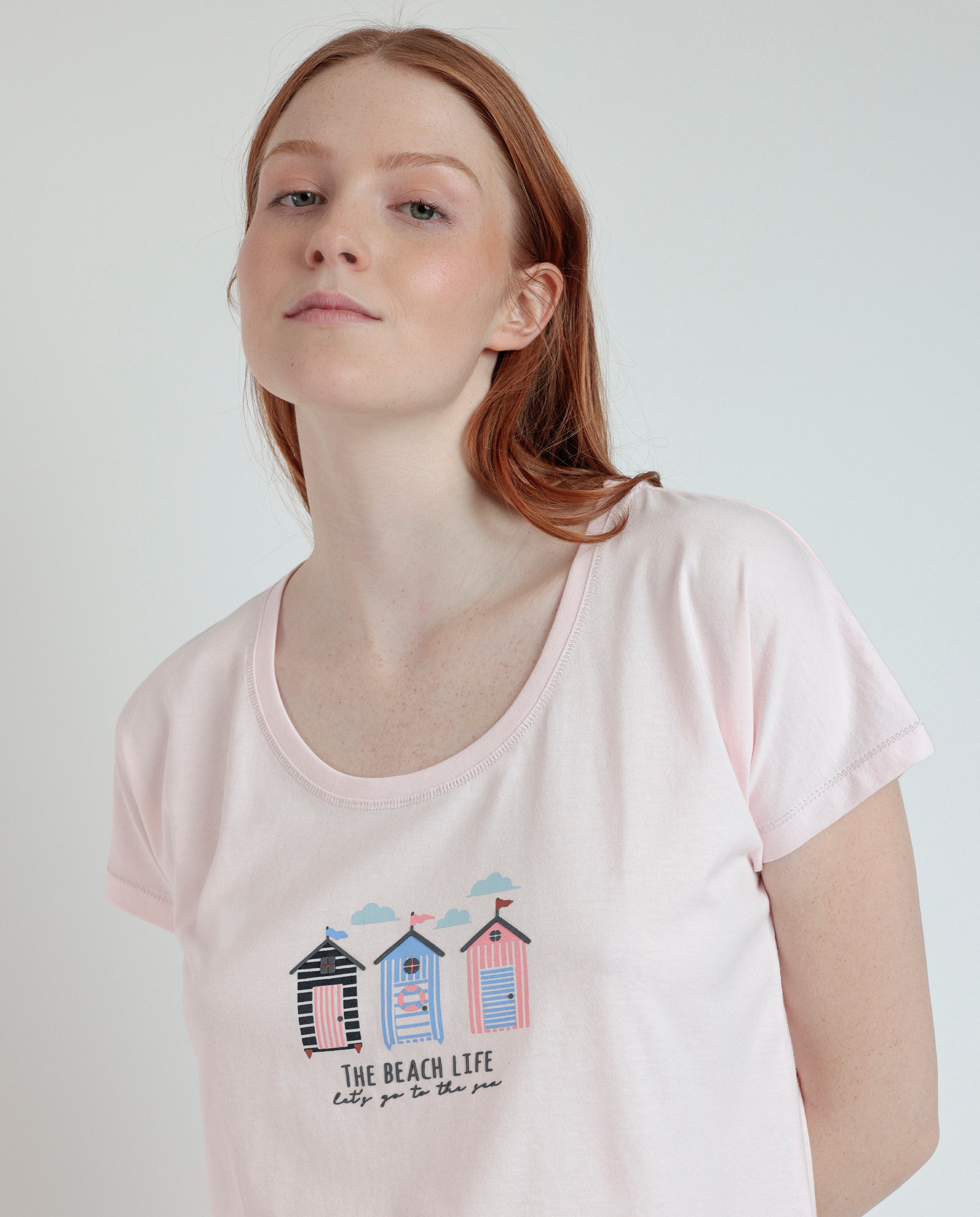 Pijama corto de mujer de punto viscosa en color - Rosa Rosa-4