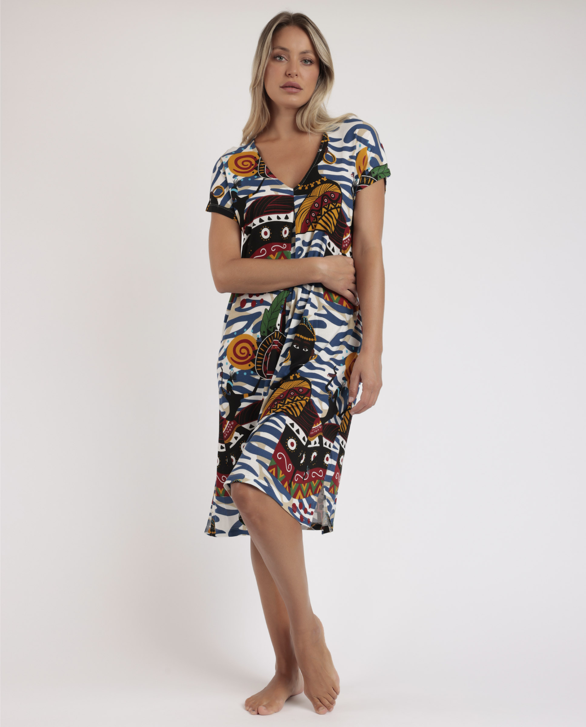 Imagen 0 de Camisón de mujer de punto crepé con estampado multicolor Multicolor