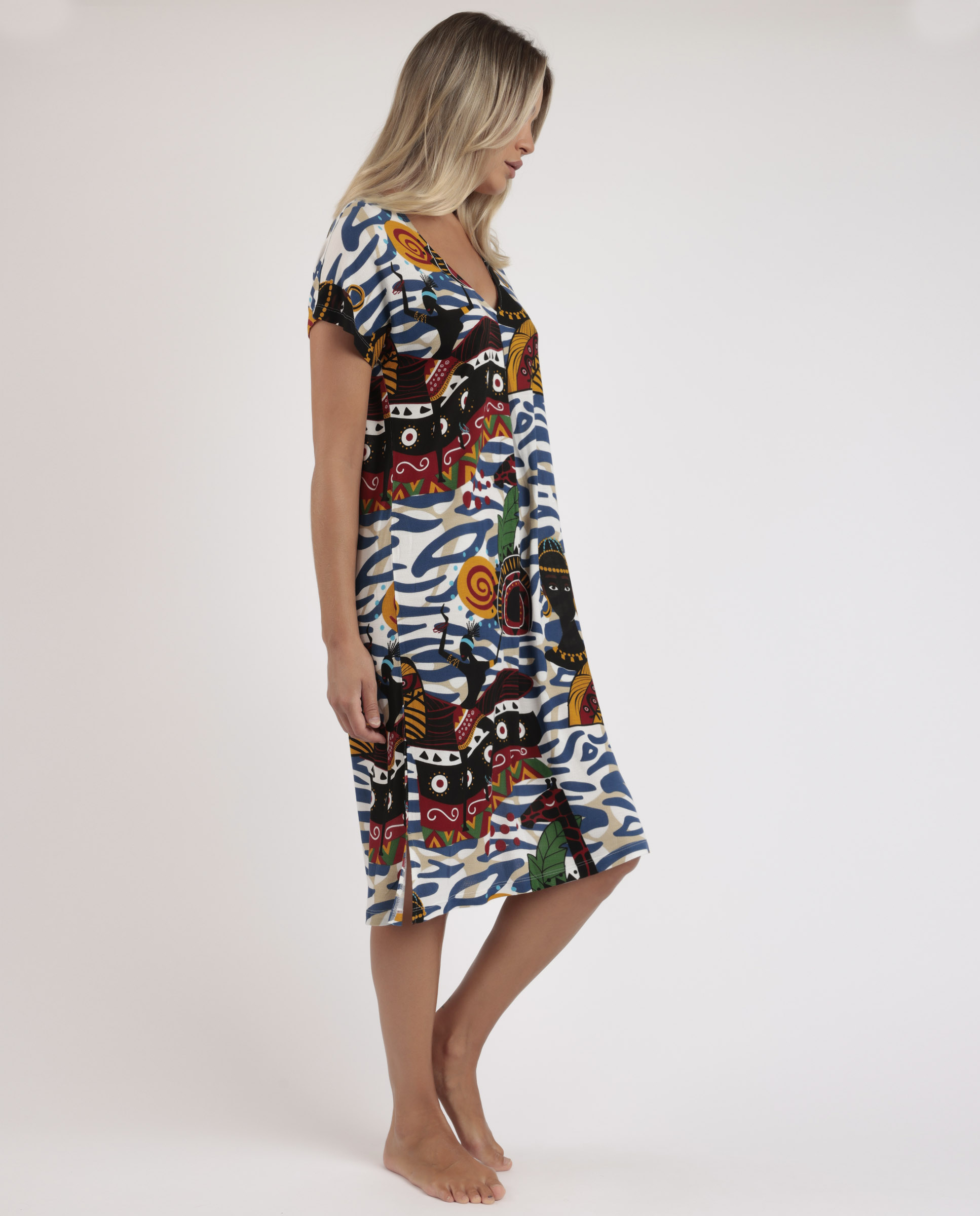 Camisón de mujer de punto crepé con estampado - Admas - Multicolor Multicolor-2