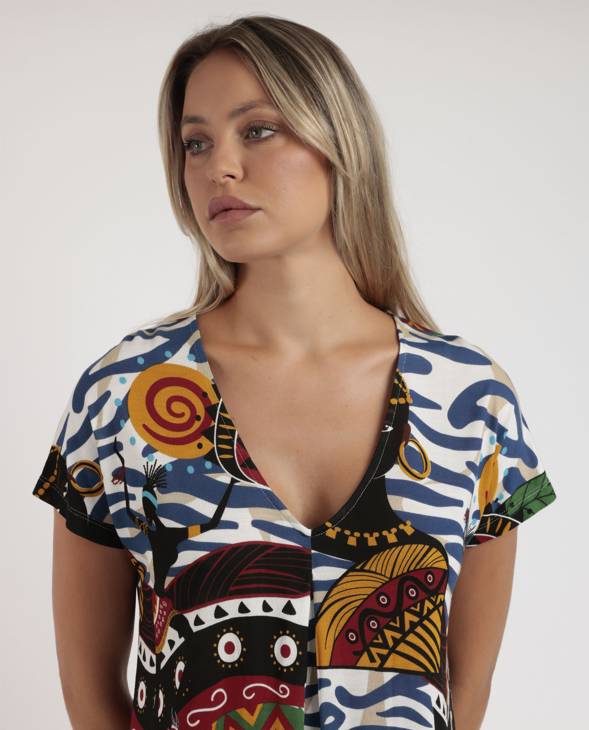 Camisón de mujer de punto crepé con estampado - Admas - Multicolor Multicolor-4