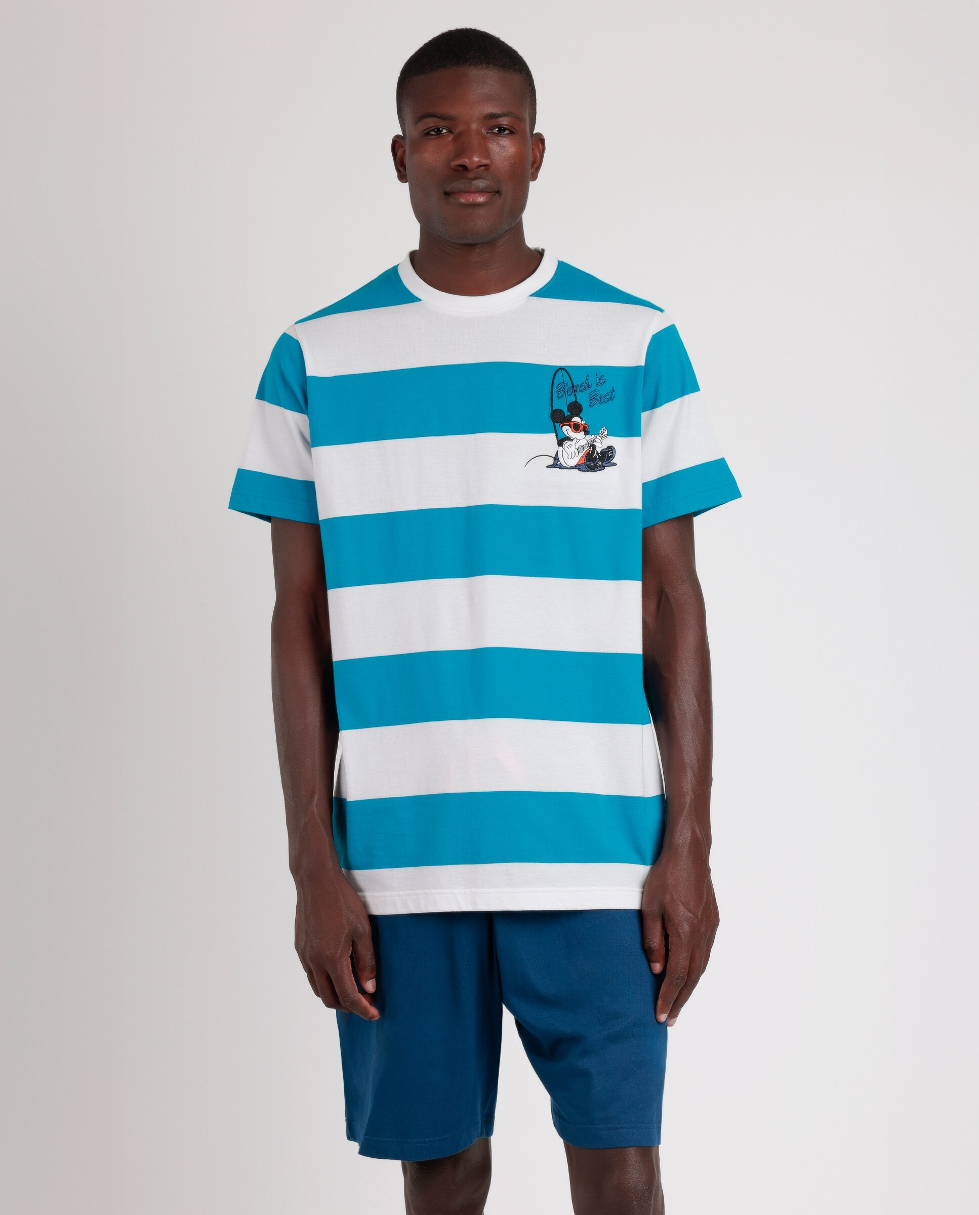 Imagen 0 de Pijama corto de hombre de punto de raya tejida Azul