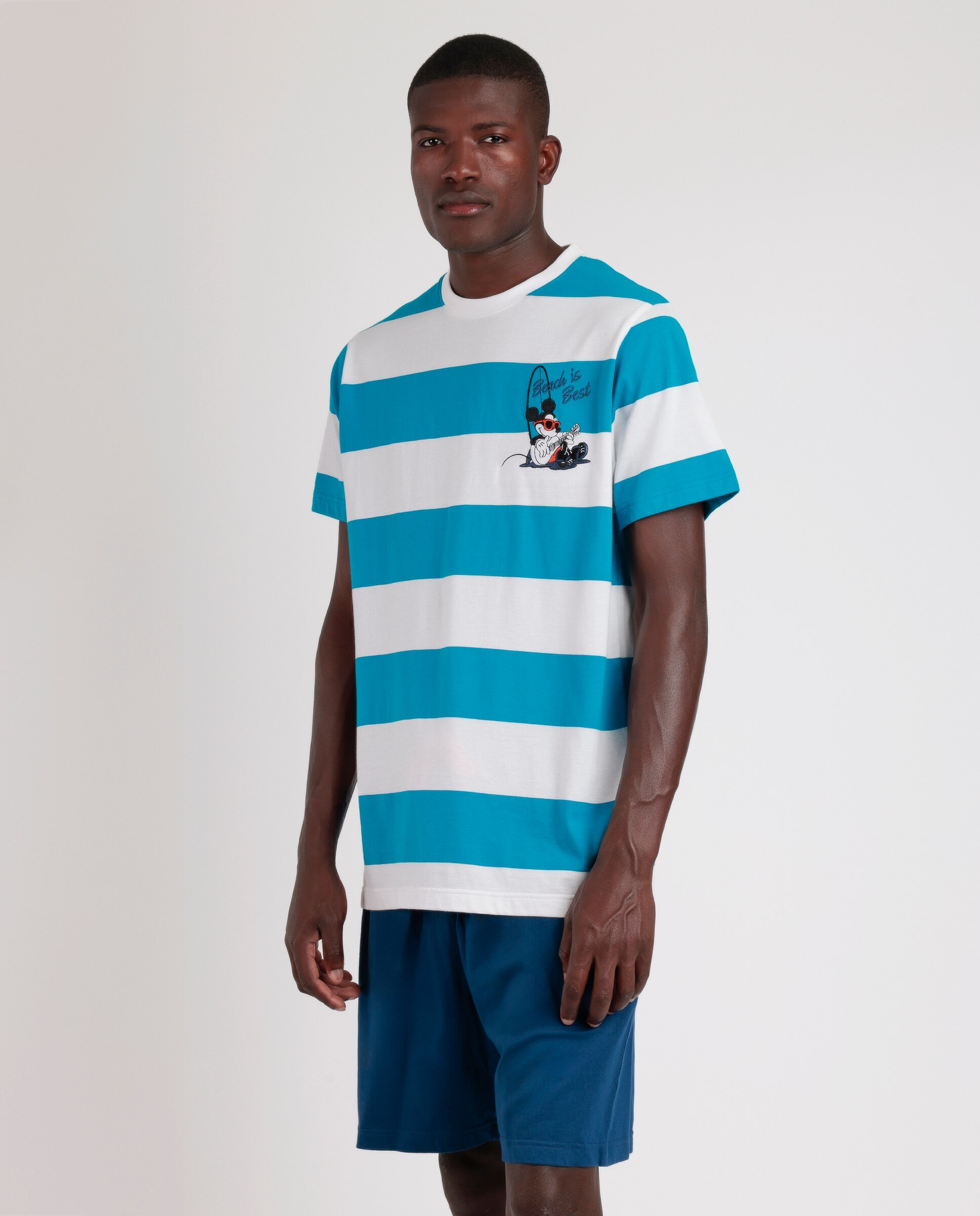 Pijama corto de hombre de punto de raya tejida - Disney - Azul Azul-3