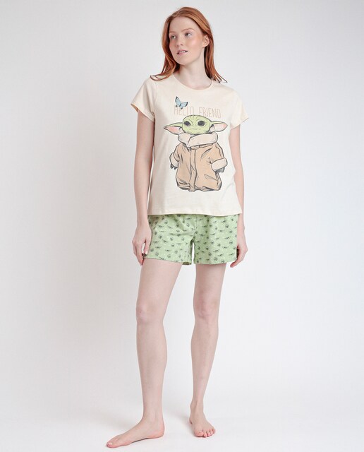 Imagen 0 de Pijama corto de mujer de punto estampado en color crudo