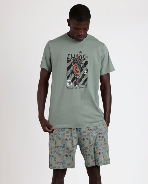 Imagen 0 de Pijama corto de hombre de punto de color kaki