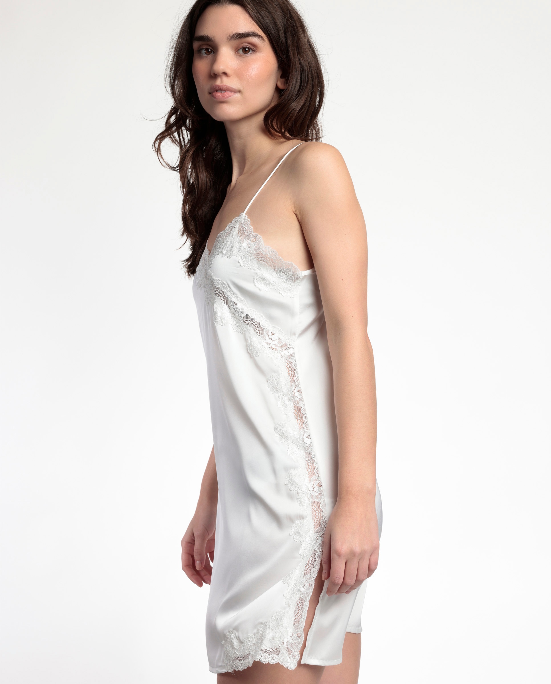 Camisón corto de mujer de tela satén - Admas - Blanco Blanco-2