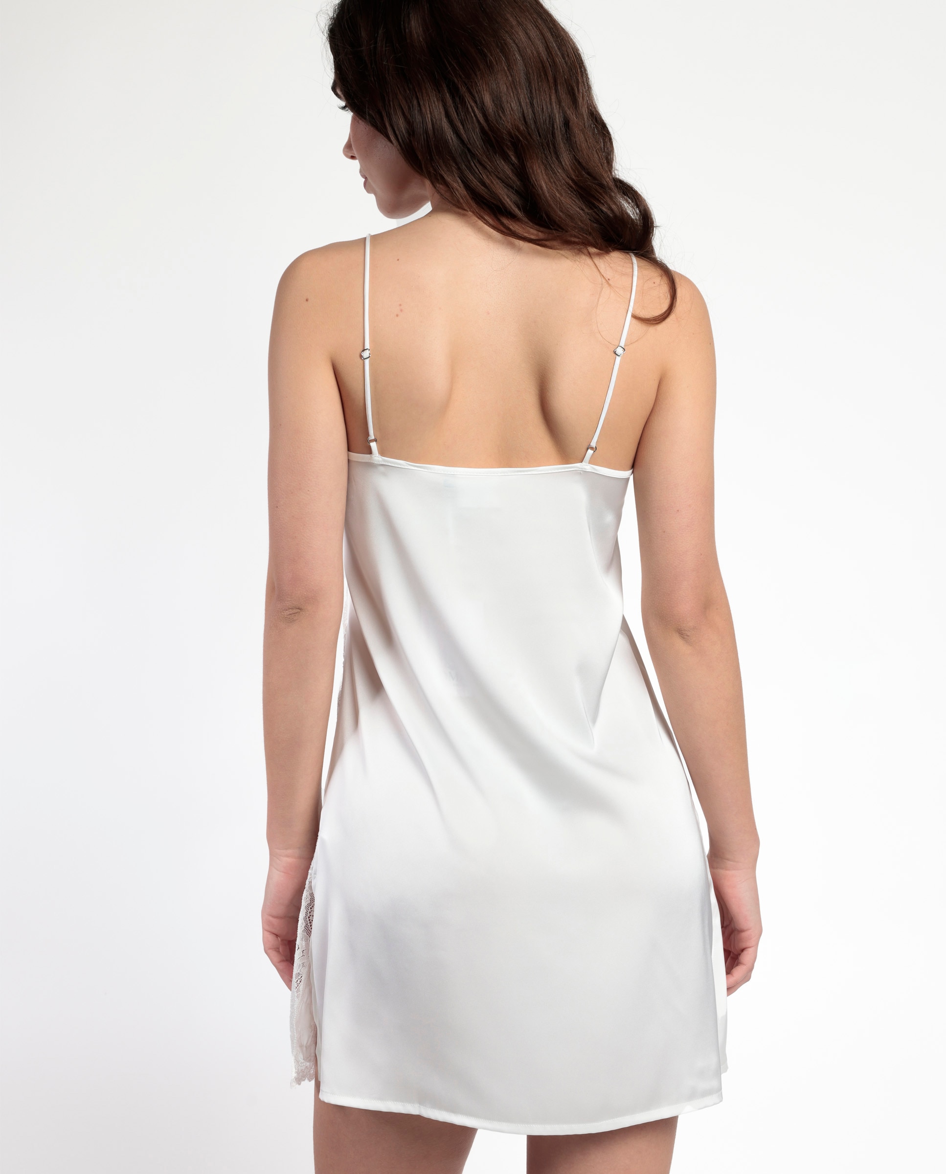 Camisón corto de mujer de tela satén - Admas - Blanco Blanco-3