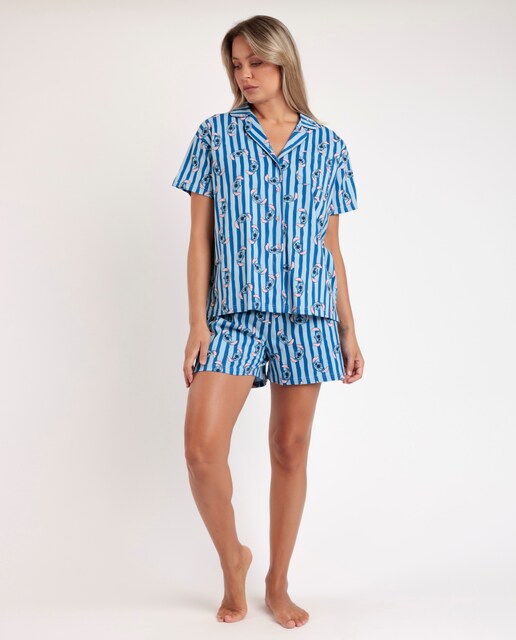 Imagen 0 de Pijama corto abierto de mujer de punto de color azul