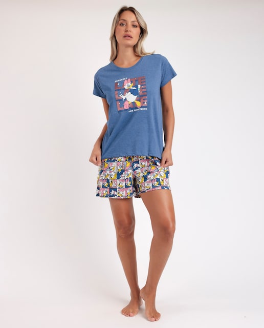 Imagen 0 de Pijama corto de mujer de punto de color azul