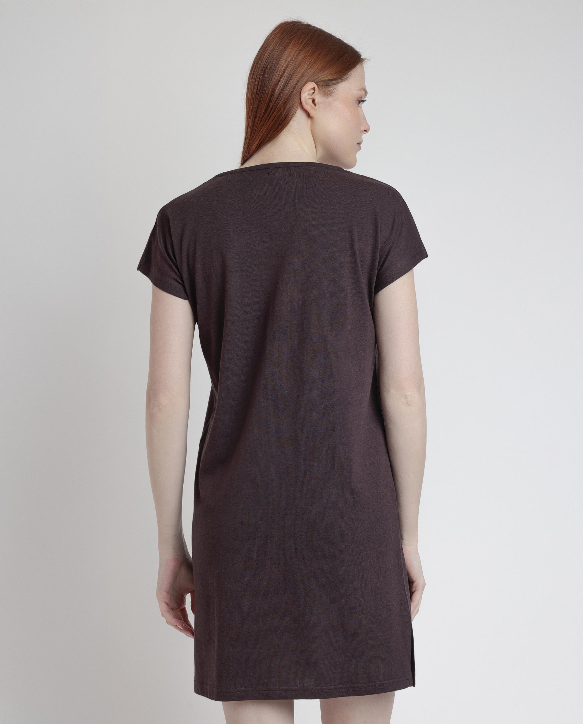 Vestido de manga corta de punto viscosa corto - Admas - Marrón Marrón-3