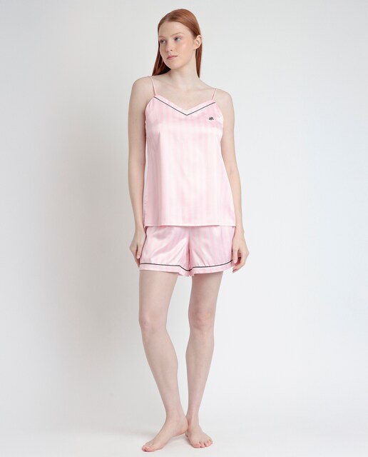 Imagen 0 de Pijama corto de mujer satinado de rayas en color rosa