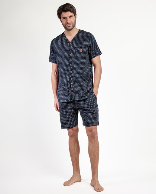 Imagen 0 de Pijama corto abierto de hombre de punto de color azul marino