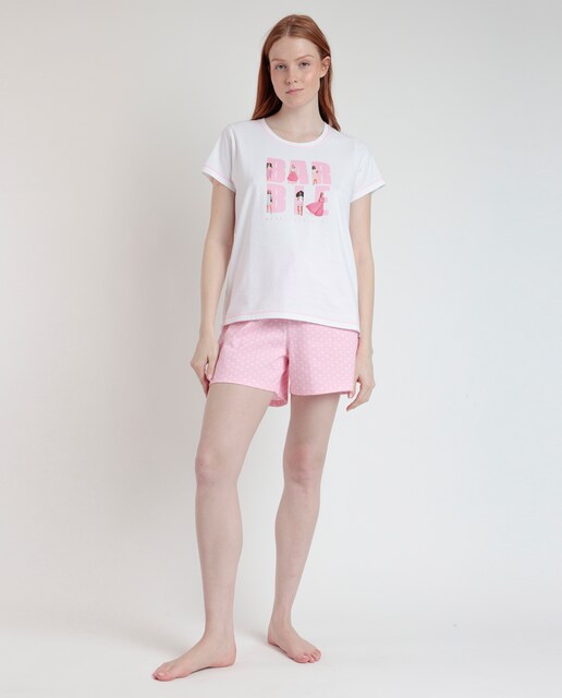 Imagen 0 de Pijama corto de mujer de punto estampado en color rosa