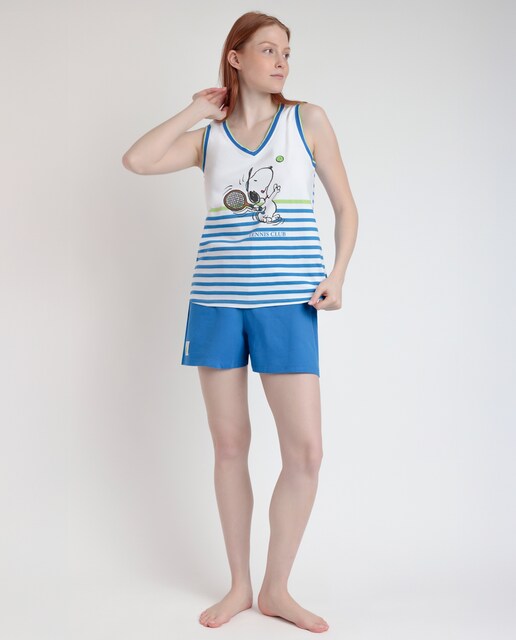 Imagen 0 de Pijama corto de mujer de punto estampado de rayas en color azul