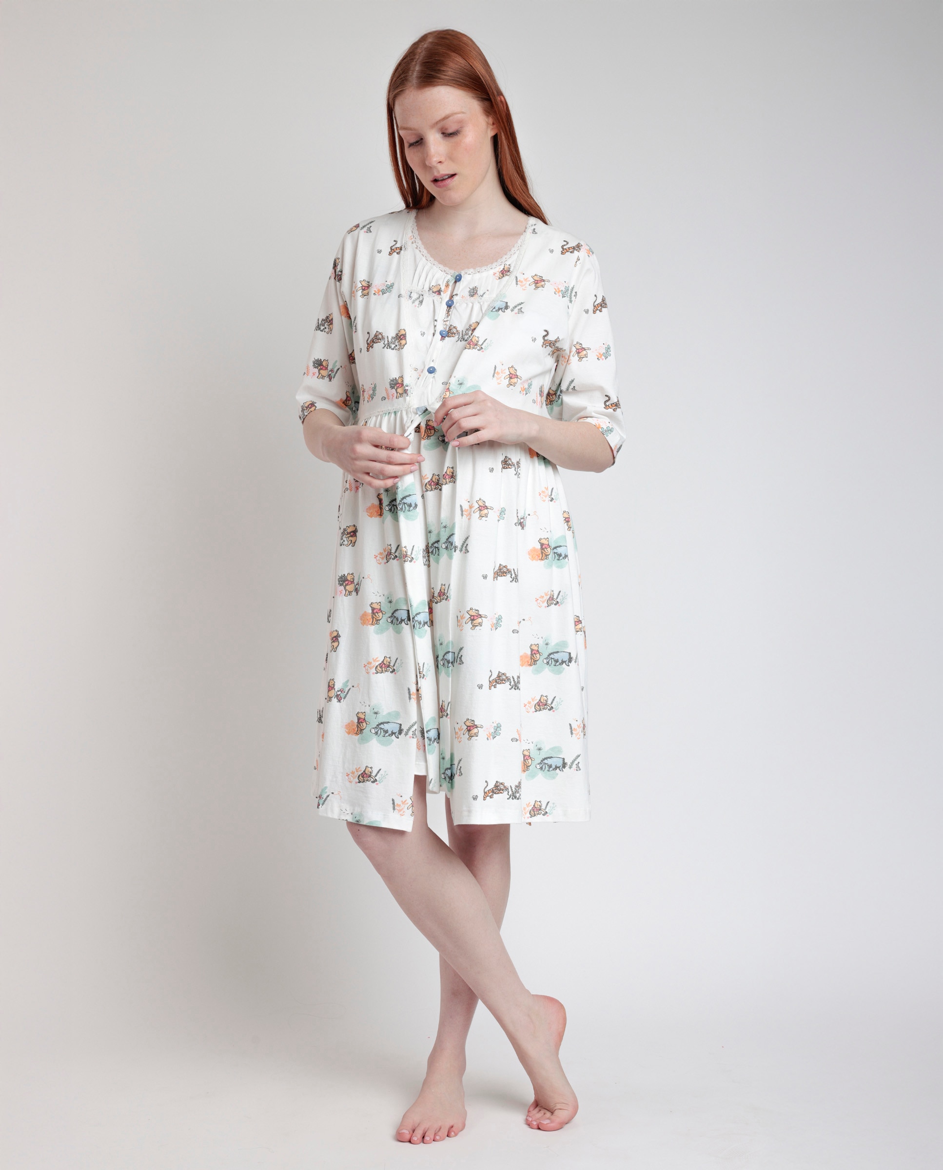 Imagen 0 de Pijama premamá de manga francesa de punto de algodón Blanco
