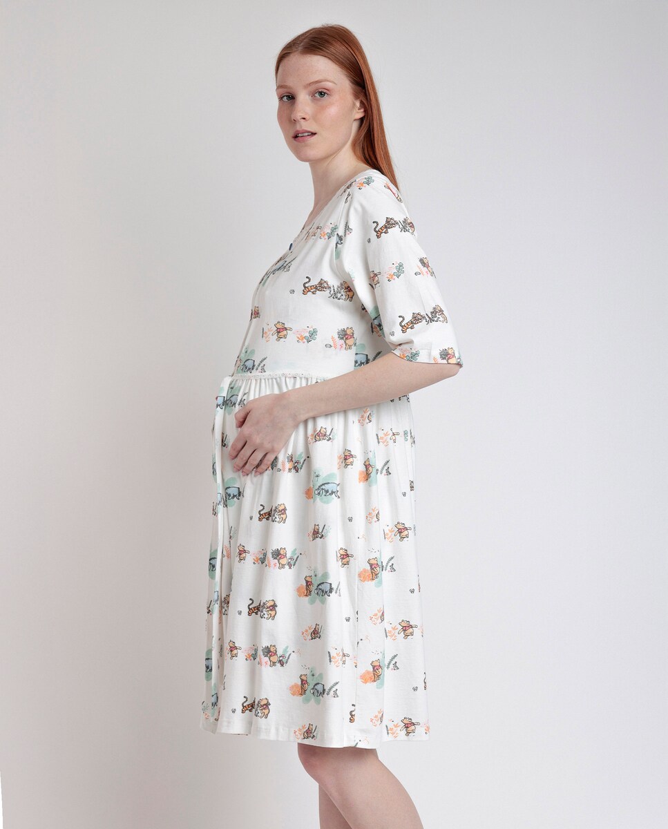 Bata premamá de manga francesa de punto de algodón de color crudo