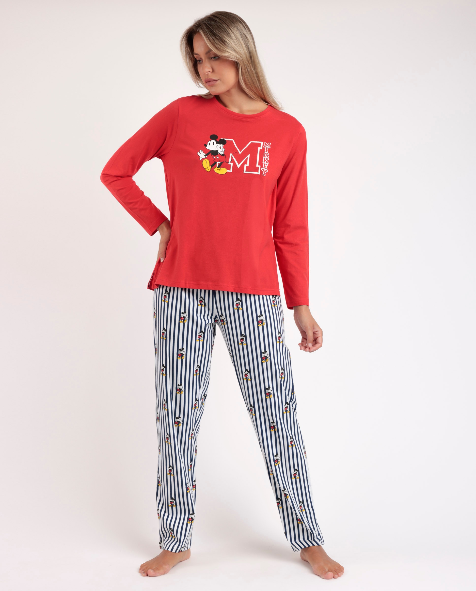 Imagen 0 de Pijama largo de mujer de punto de algodón en color rojo Rojo