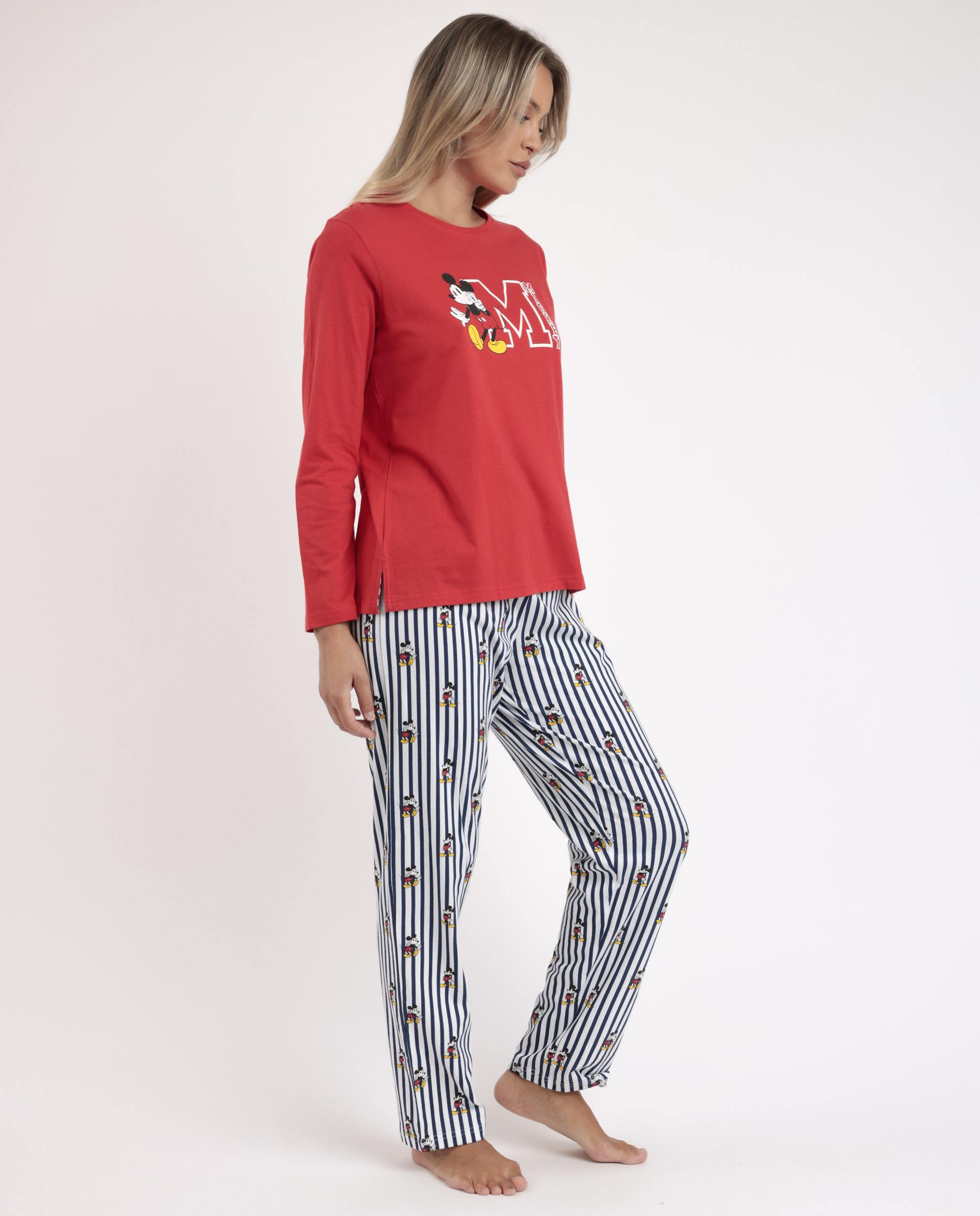 Pijama largo de mujer de punto de algodón en color - Disney - Rojo Rojo-2