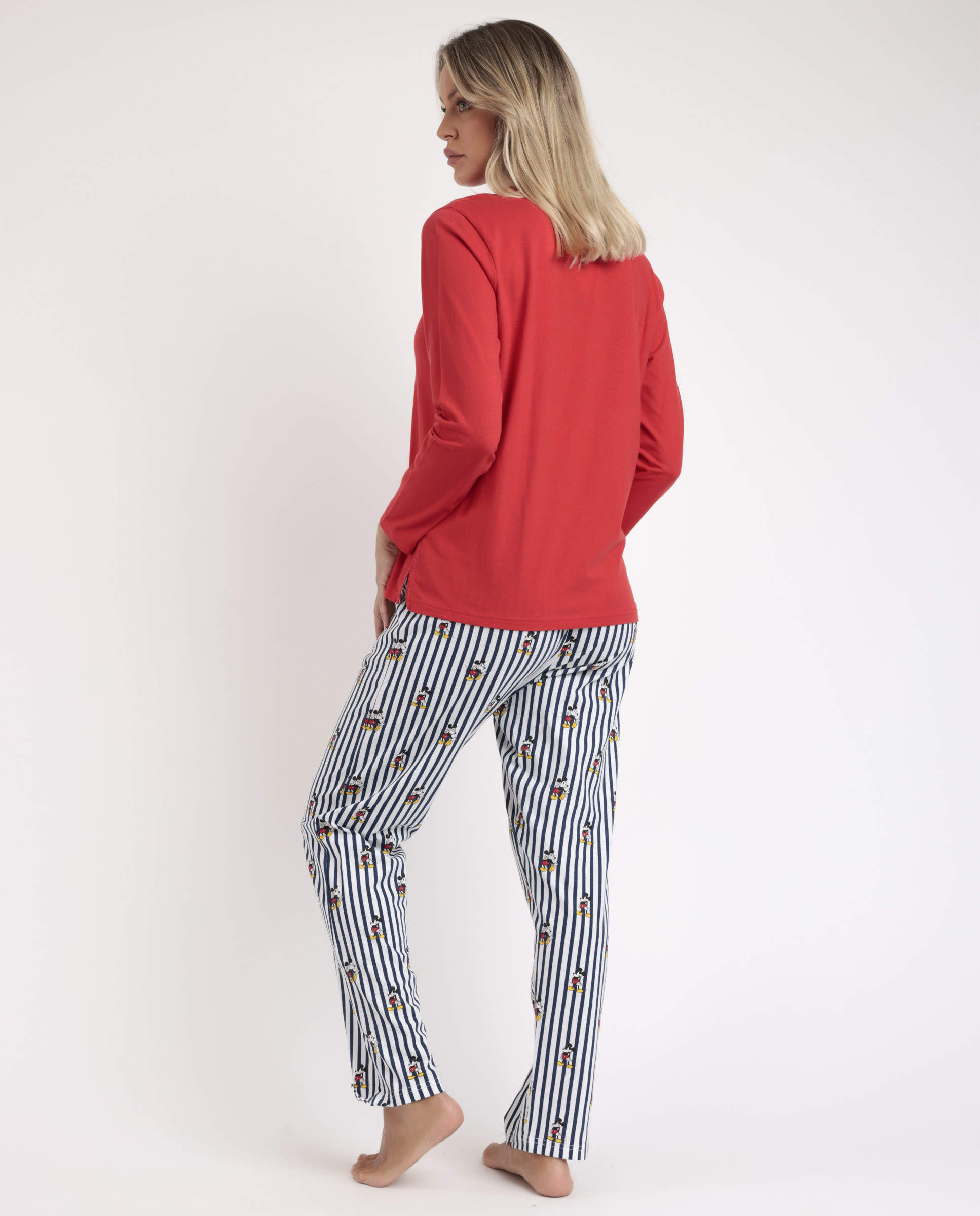 Pijama largo de mujer de punto de algodón en color - Disney - Rojo Rojo-3