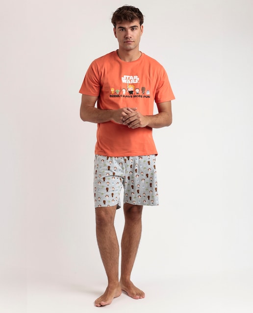 Imagen 0 de Pijama corto de hombre de punto de color naranja