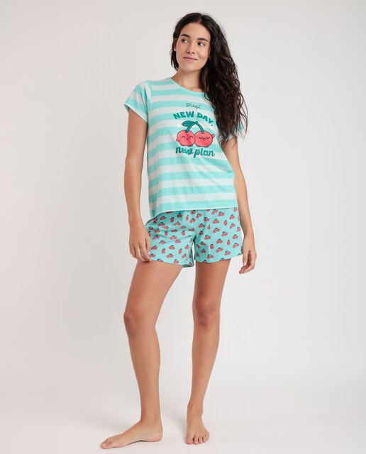 Imagen 0 de Pijama corto de mujer de punto de algodón de color verde agua