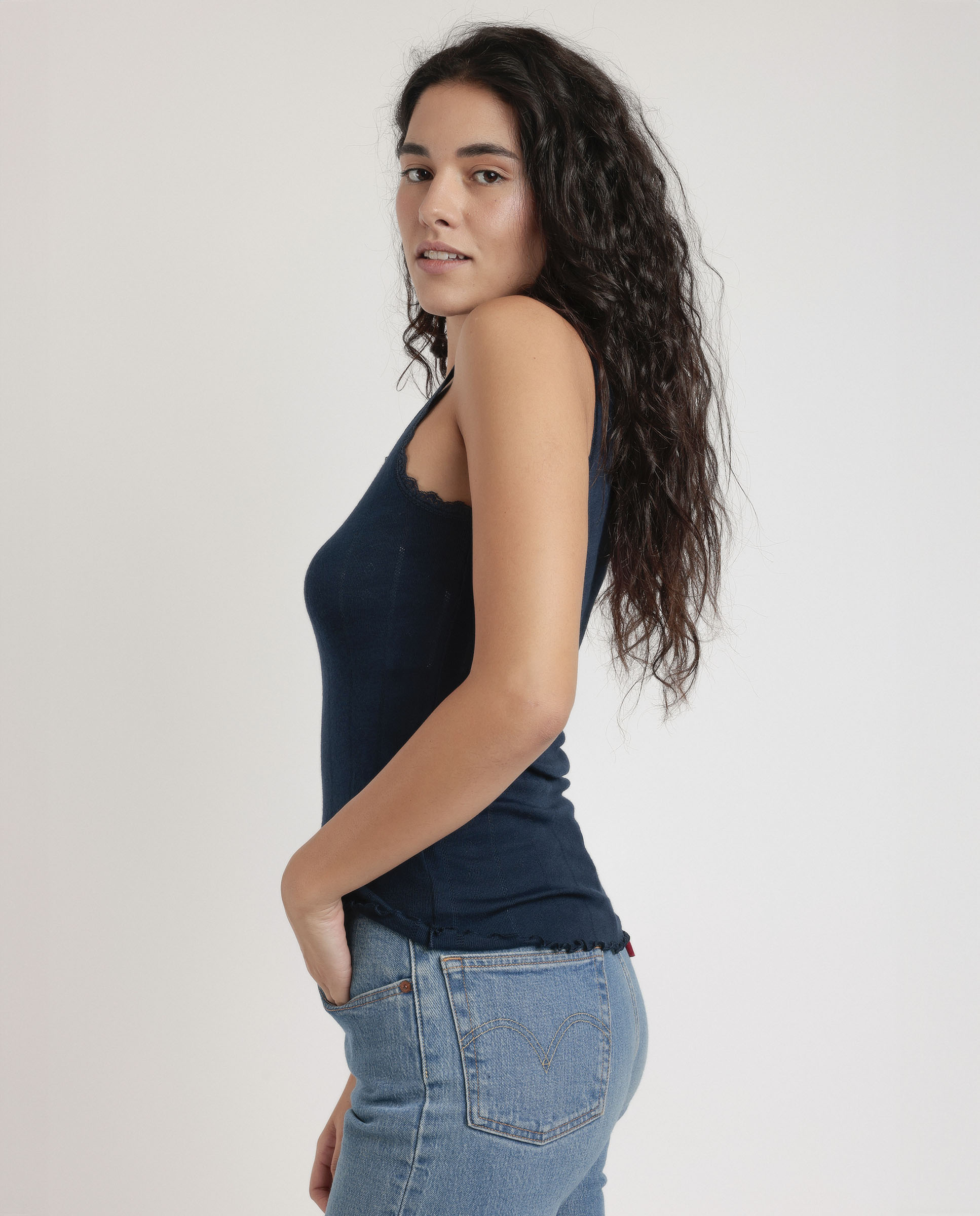 Imagen 2 de Camiseta interior de mujer sin mangas de punto de viscosa - Admas - Azul marino Azul marino