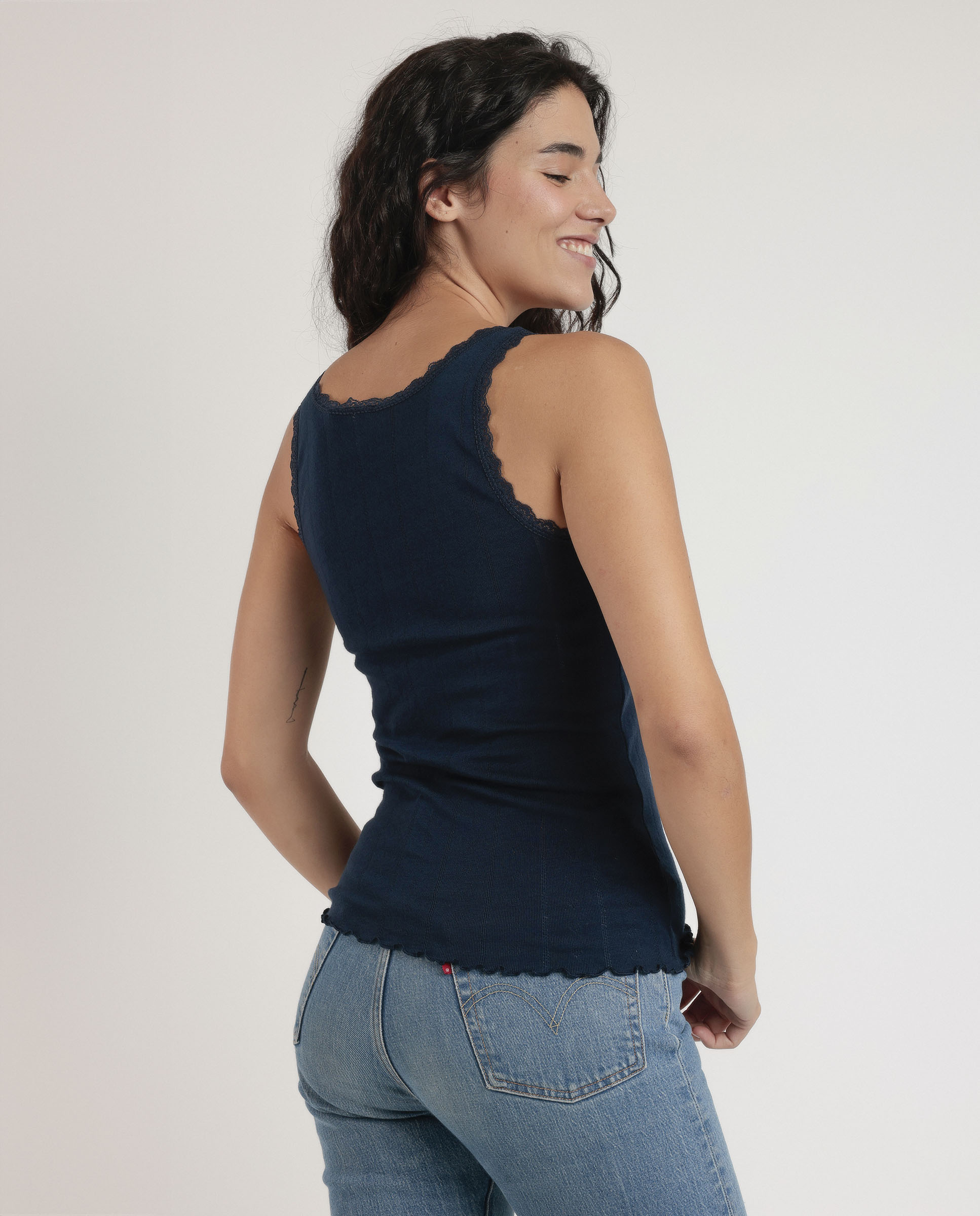 Imagen 3 de Camiseta interior de mujer sin mangas de punto de viscosa - Admas - Azul marino Azul marino