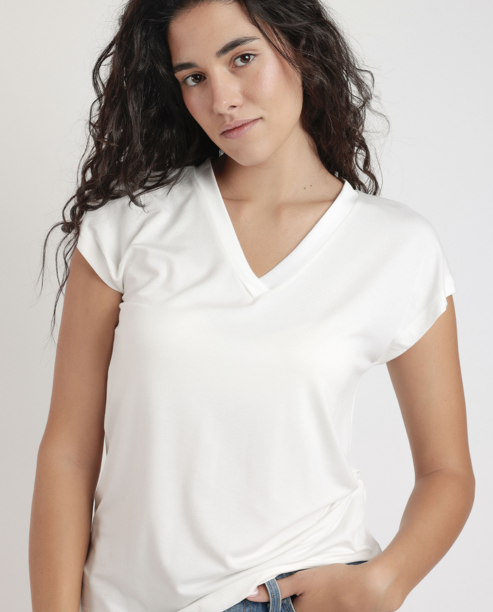 Camiseta interior de mujer de manga corta de tela satén - Admas - Crudo Crudo-4
