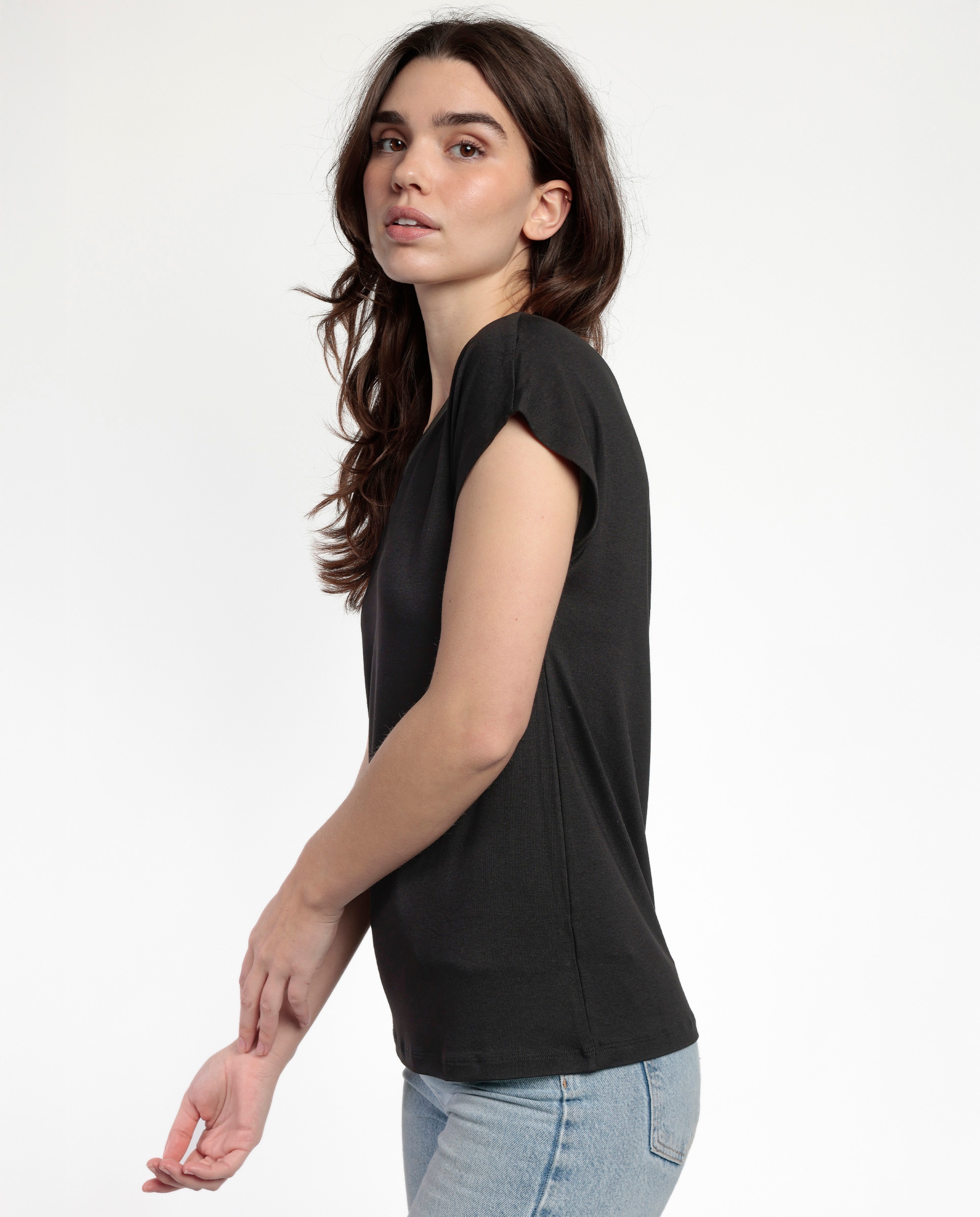 Camiseta interior de mujer de manga corta de tela satén - Admas - Negro Negro-2