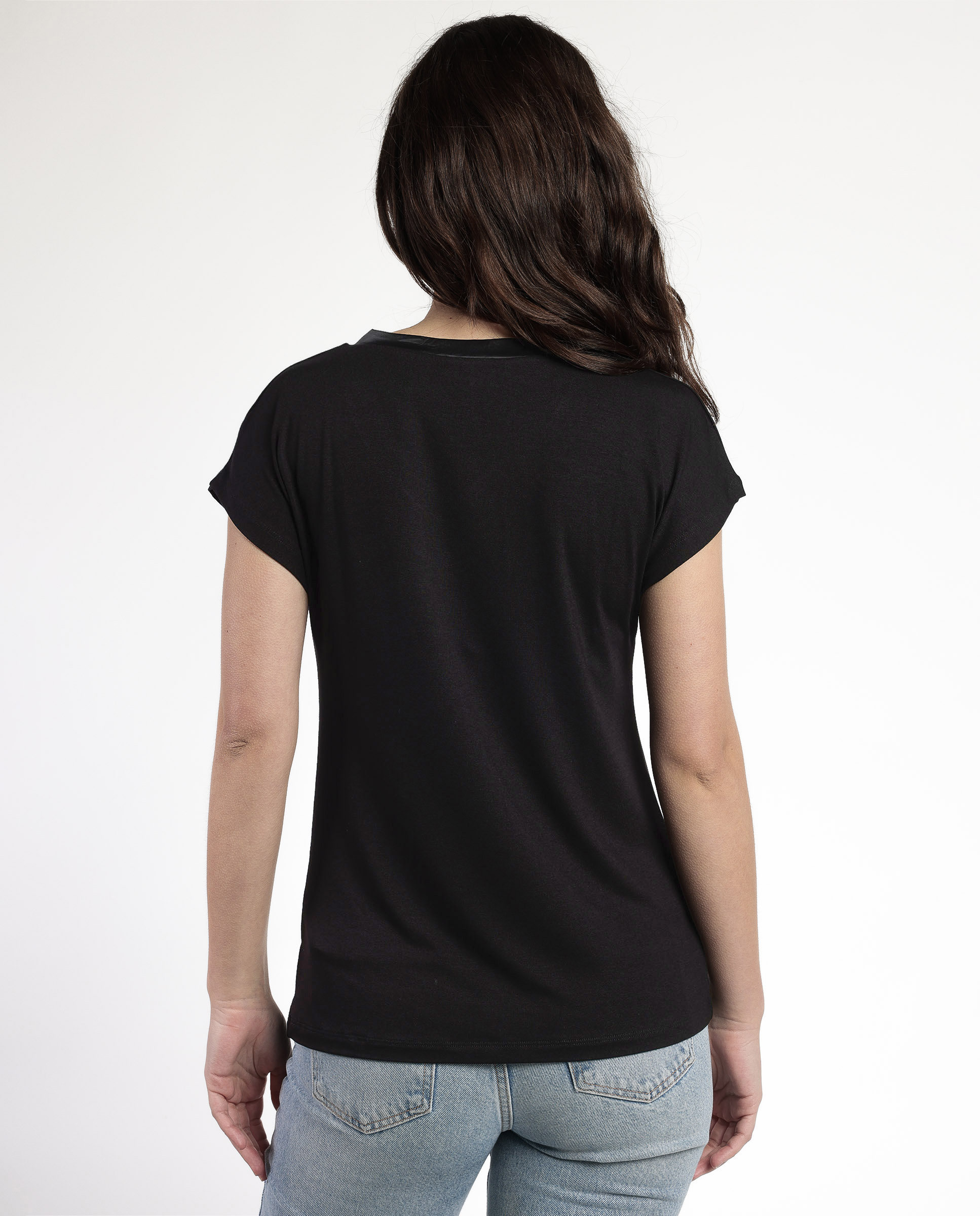 Camiseta interior de mujer de manga corta de tela satén - Admas - Negro Negro-3