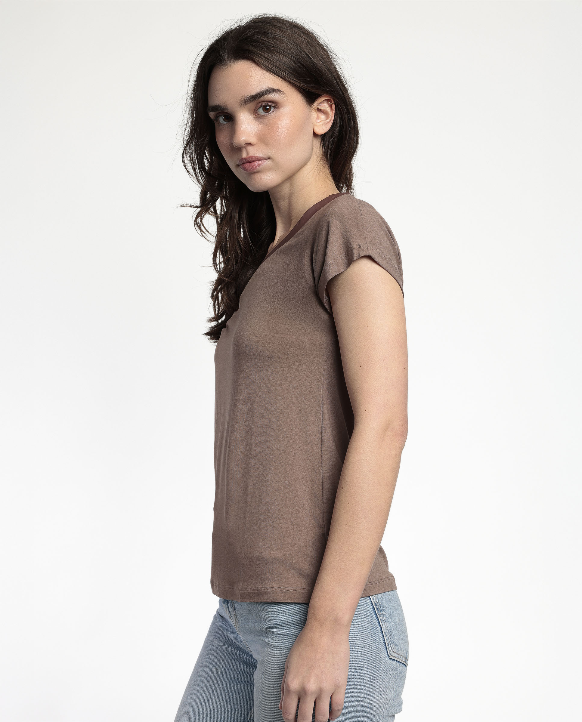 Camiseta interior de mujer de manga corta de tela satén - Admas - Gris Gris-2