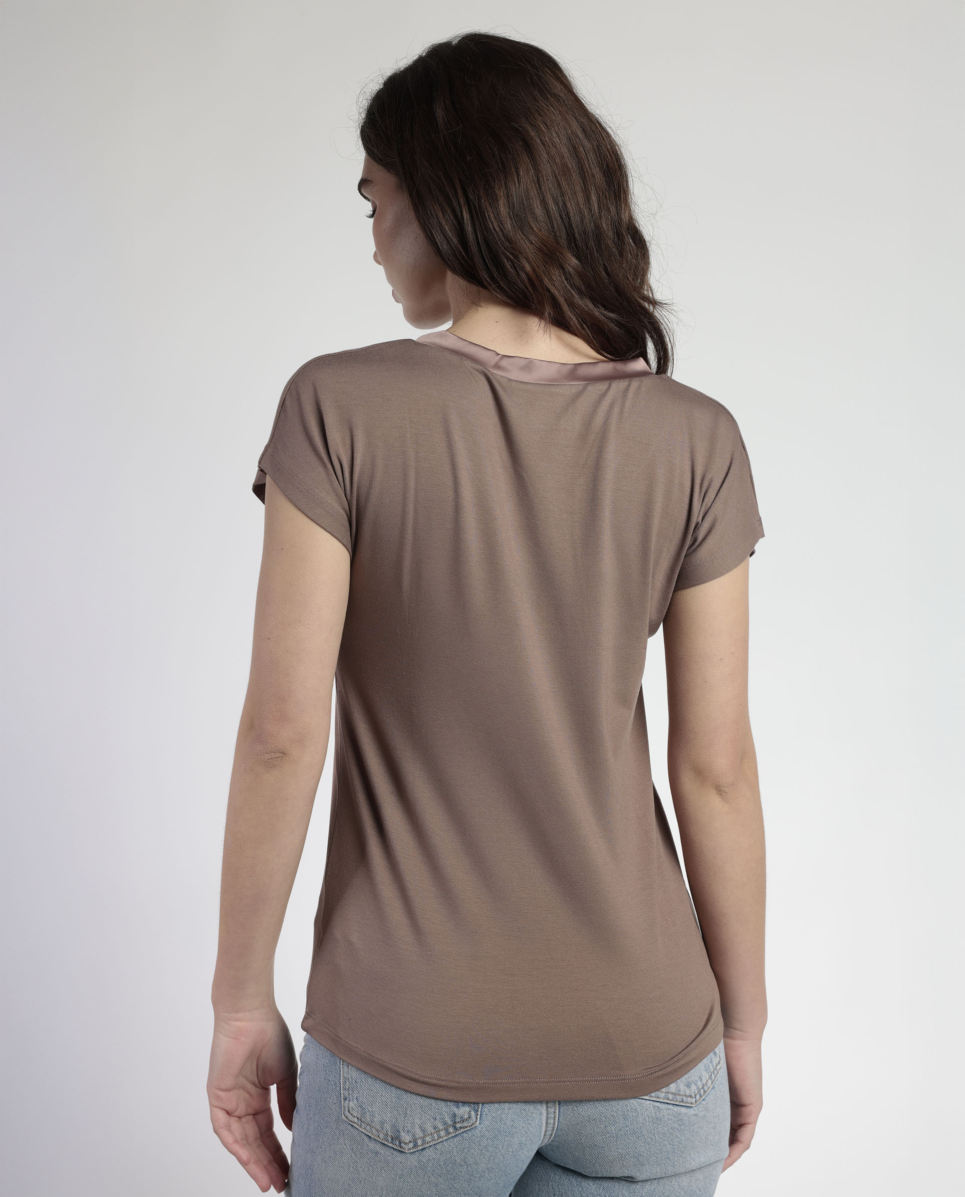 Camiseta interior de mujer de manga corta de tela satén - Admas - Gris Gris-3