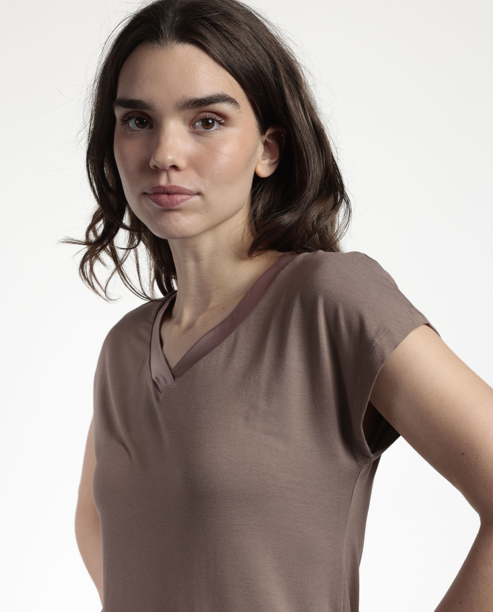 Camiseta interior de mujer de manga corta de tela satén - Admas - Gris Gris-4