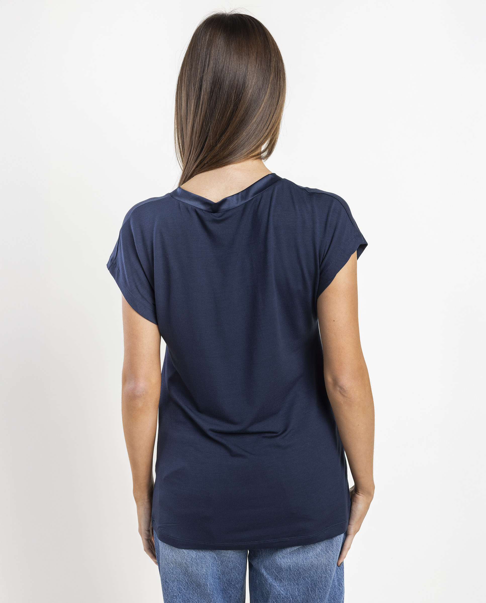 Camiseta interior de mujer de manga corta de tela satén - Admas - Azul marino Azul marino-2