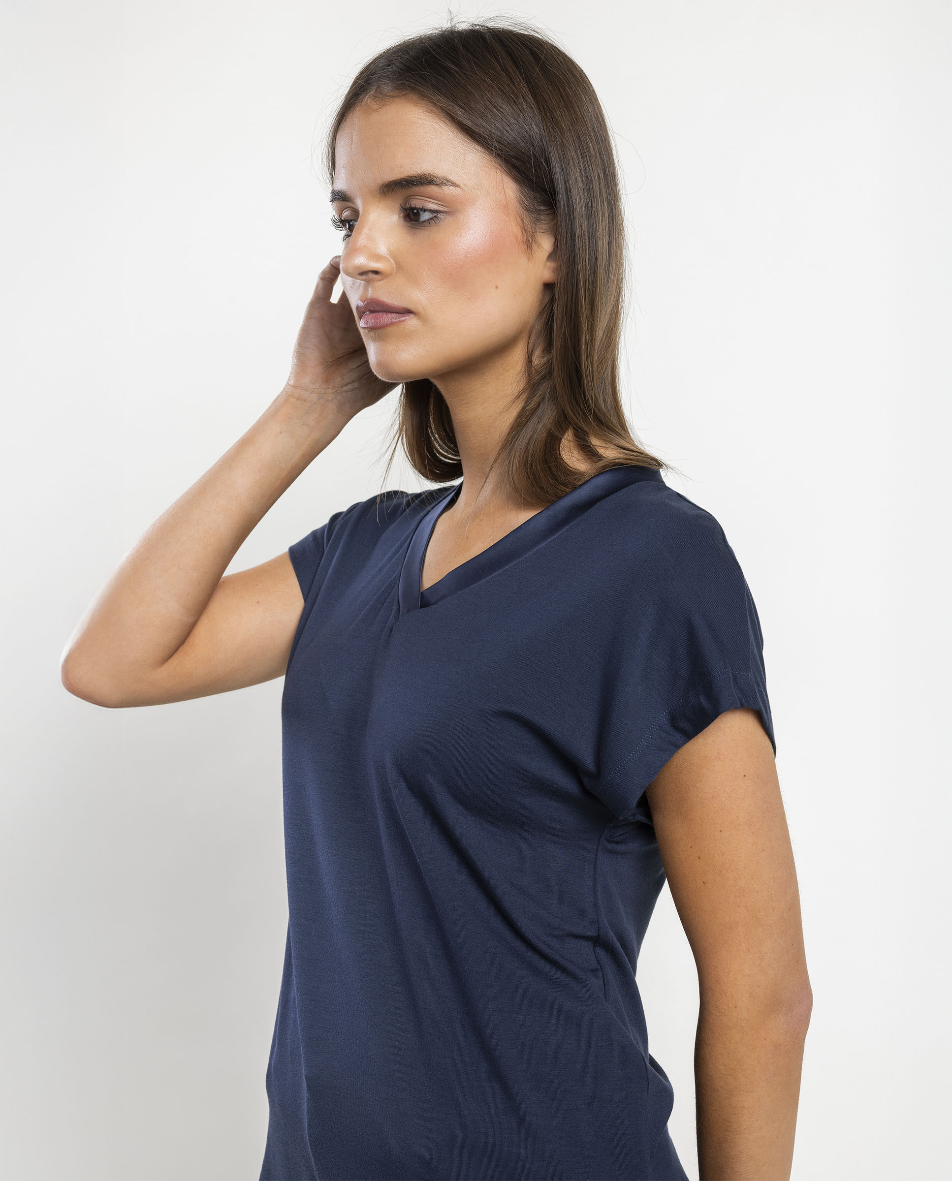 Camiseta interior de mujer de manga corta de tela satén - Admas - Azul marino Azul marino-3