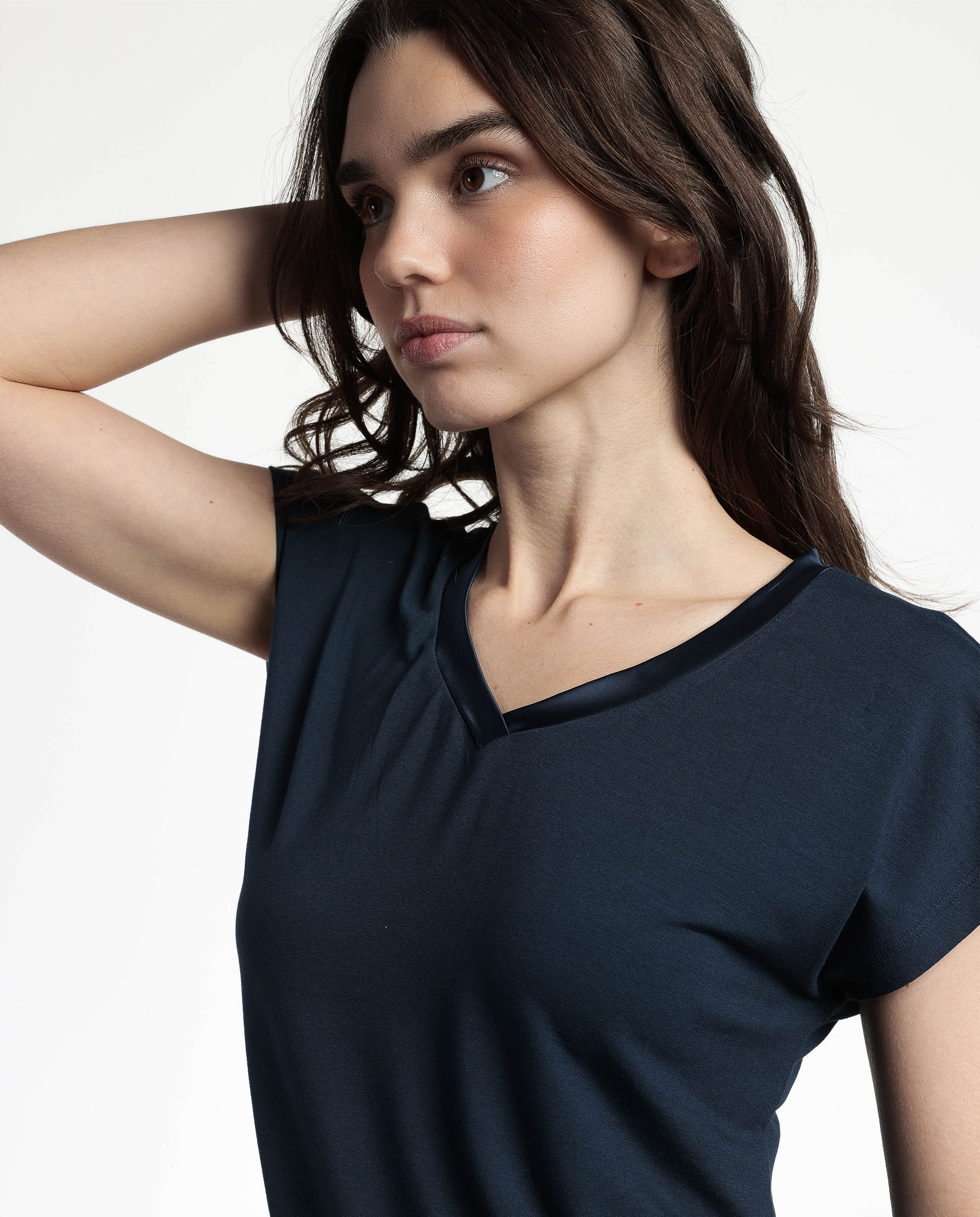 Camiseta interior de mujer de manga corta de tela satén - Admas - Azul marino Azul marino-4