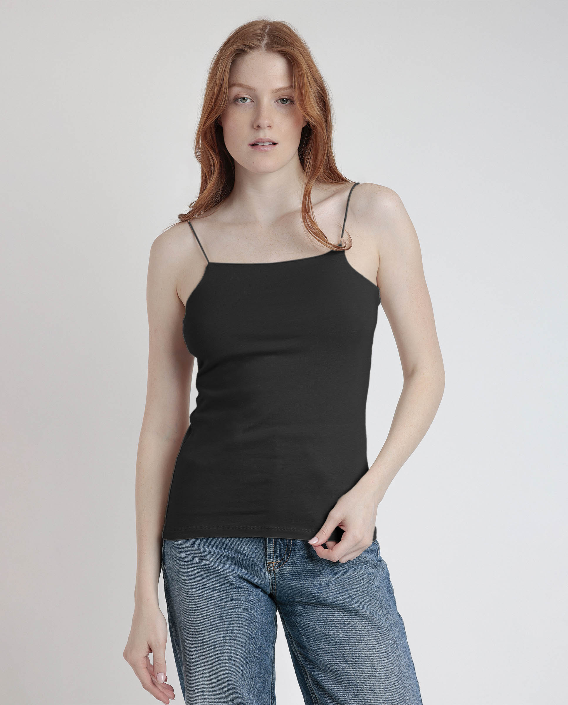 Camiseta interior de mujer de tirantes de punto de algodón - Admas - Negro Negro-1